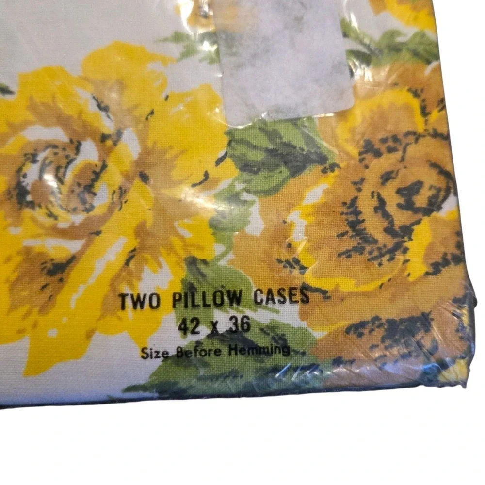 Vtg Stevens Mohawk Yellow Floral Double Flat Sheet & 2 Pillowcases Cottagecore